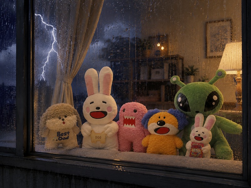家の中から雷雨を見る